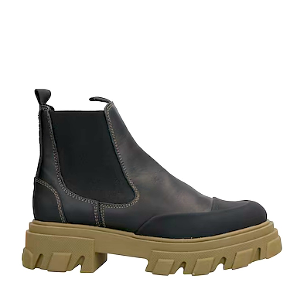 GANNI Black Stitch Cleated Low Chelsea Boots
